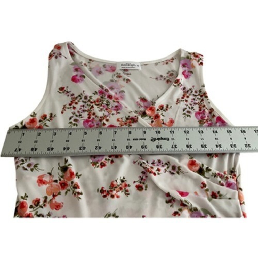 Kaileigh White Pink Floral Faux Wrap Sleeveless A-Line Midi Jersey Dress Size S - Picture 8 of 11